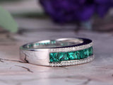 2.5ct Princess Cut Green Emerald Wedding Band Half Eternity 14k WhiteGold Finish