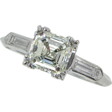 3.5Ct Asscher Cut Trilogy Engagement Ring 18K White Gold Finish Baguette Accents