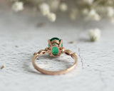 1.5Ct Oval Cut Green Emerald Vintage Diamond Solitaire Ring 14K Rose Gold Finish