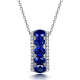 2.3ct Oval Cut Blue Sapphire Five Stone Pendant with Chain 14k White Gold Finish