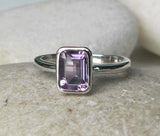 1.2ct Emerald Cut Purple Amethyst Engagement Ring Bezel Set 14k WhiteGold Finish