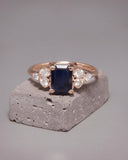 3Ct Emerald Cut Blue Sapphire Engagement Ring 14K Rose Gold Over Diamond Accents