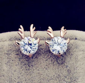 Deer Antlers Stud Earrings 1ct Round Cut VVS1D Diamond 14k Rose Gold Finish