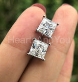 1.3ct Princess Simulated Diamond Solitaire Stud Earrings 14K White Gold Plated