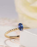 1ct Oval Blue Sapphire Bezel Set Beaded Ball Solitaire Ring 14k Yellow Gold Over