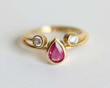 1ct Pear Cut Pink Ruby Engagement Ring 14k Yellow Gold Over Round Accent Trilogy