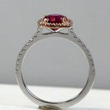 1.7ct Round Cut Pink Ruby Engagement Ring Diamond Halo 14k White Gold Finish