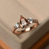 2ct Pear Cut Peach Morganite Engagement Ring Milgrain Trilogy 14k Rose Gold Over