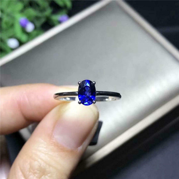 1ct Oval Blue Sapphire Engagement Ring Solitaire Minimalist 14k White Gold Over