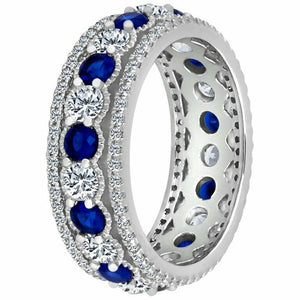 5ct Round Cut Alternating Blue Sapphire Diamond Eternity Band 14k WhiteGold Over