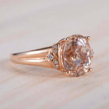 3ct Oval Cut Morganite Engagement Ring Solitaire with Accents 14k Rose Gold Over