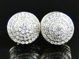 1.2ct Round Diamond Iced Circular Disc Cluster Stud Earrings 14k White Gold Over