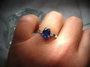 2ct Pear Cut Blue Sapphire Diamond Trilogy Engagement Ring 14k White Gold Finish