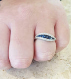 2ct Round Blue Sapphire Engagement Ring Split Band Statement 14k White Gold Over