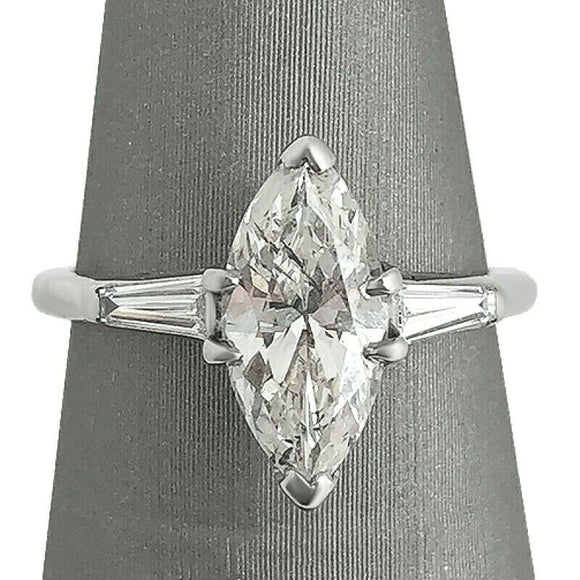 4Ct Marquise Cut Diamond Baguette Accents Engagement Ring 14K White Gold Finish