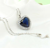 1ct Heart Cut Blue Sapphire Pendant Chain Halo Heart Shape 14k White Gold Finish