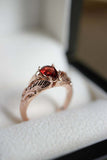 1ct Pear Cut Red Garnet Engagement Ring Floral Petal Leaf 14k Rose Gold Finish