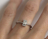 0.9ct Princess Cut Diamond Fancy Rectangle Minimal Ring 14k White Gold Finish