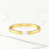 Minimalist Dainty Wedding Band 0.2ct Baguette Cut Diamond 14k Yellow Gold Finish