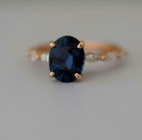 1.3ct Oval Cut Blue Sapphire Engagement Ring Marquise Accents 14k Rose Gold Over