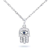 1.5Ct Round Cut Diamond Blue Sapphire Hamsa Pendant Chain 14K White Gold Finish