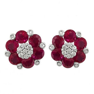 2Ct Round Cut Pink Ruby Diamond Floral Inspired Stud Earring 14K White Gold Over