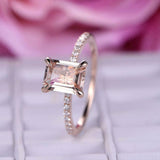 1.5ct Emerald Cut Morganite Solitaire with Round Accent Ring 14k RoseGold Finish