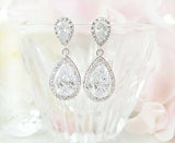 5ct Pear Cut Diamond Halo Cocktail Drop Party Earrings 14k White Gold Finish