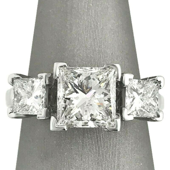 2.5Ct Princess Cut Diamond Solitaire Trilogy Engagement Ring 14K White Gold Over