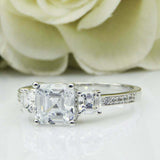 2.2ct Asscher Cut Diamond Solitaire with Accent Trilogy Ring 14k White Gold Over