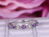 1ct Marquise Cut Purple Amethyst Wedding Band Half Eternity 14k White Gold Over