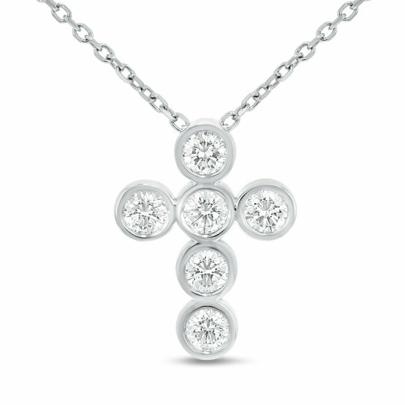 3ct Diamond Round Cut Bezel Set Cross Pendant with Chain 14k White Gold Finish