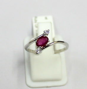 1ct Engagement Ring Oval Cut Pink Ruby Trilogy Bypass 14k White Gold Finish