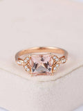 1ct Princess Cut Peach Morganite Engagement Ring 14k Rose Gold Finish Solitaire