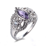 1.3ct Marquise Cut Purple Amethyst Floral Engagement Ring 14k White Gold Finish