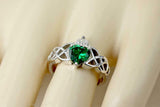 1ct Heart Cut Green Emerald Engagement Ring Double Knot Crown 14k WhiteGold Over