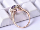 2.5ct Heart Purple Amethyst Engagement Ring 14k RoseGold Over Halo Split Shank