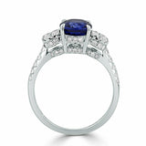 3Ct Oval Cut Blue Sapphire Cluster Accent Diamond Ring 14K White Gold Finish