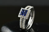 3Ct Princess Cut Sapphire Split Band Halo Engagement Ring 14K White Gold Finish