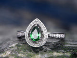 1.75Ct Pear Cut Green Emerald Halo Solitaire Engagement Ring 18K White Gold Over