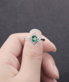 1.5ct Oval Cut Green Emerald Engagement Ring Diamond Halo 18k White Gold Finish