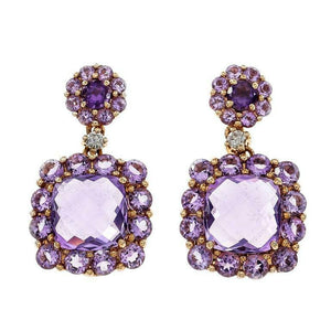 1.8ct Cushion Cut Purple Amethyst Halo Women Drop Earrings 14k Rose Gold Finish