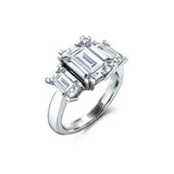 Solitaire Trilogy Engagement Ring 2.5ct Emerald Cut Diamond 14k Rose Gold Finish