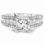 4Ct Princess Cut DVVS1 Diamond Iced Accent Engagement Ring 14K White Gold Finish