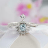 1.8ct Round Blue Aquamarine Engagement Ring Crown Bridal Set 14k White Gold Over