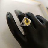 2ct Engagement Ring Pear Cut Yellow Sapphire Split Shank Halo 14k WhiteGold Over