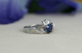 1ct Heart Cut Blue Sapphire Engagement Ring Diamond Claddagh 14k White Gold Over