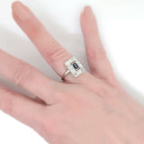 5ct Emerald Cut Blue Sapphire Art Deco Engagement Ring 14k White Gold Finish