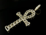 0.85ct Round Cut Diamond Cuban Ankh Cross Pendant 14k YellowGold Finish NO CHAIN