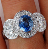 4Ct Oval Cut Blue Tanzanite Diamond Halo Vintage Ring 14K White Gold Finish